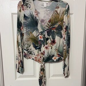 H&M Tropical Tie-Front Blouse